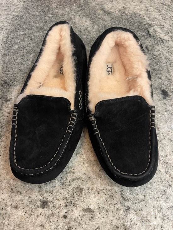 UGG Shoes - UGG Black Suede Shearling-Lined Moccasin Slippers